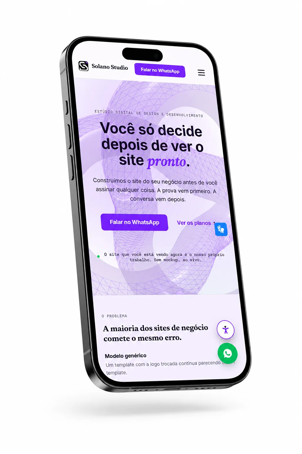 Site do Solano Studio aberto em um celular
